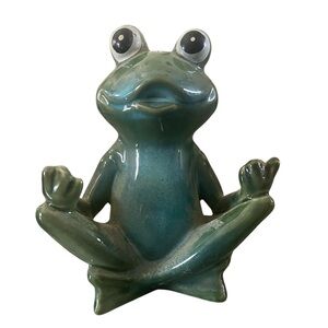 Yoga Green Frog Meditating Ceramic Statue Figurine Zen Green Garden Home Namaste